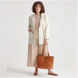 Quince Blazer Womens Large Beige 100% Organic Cotton Knit Jacket Work Business